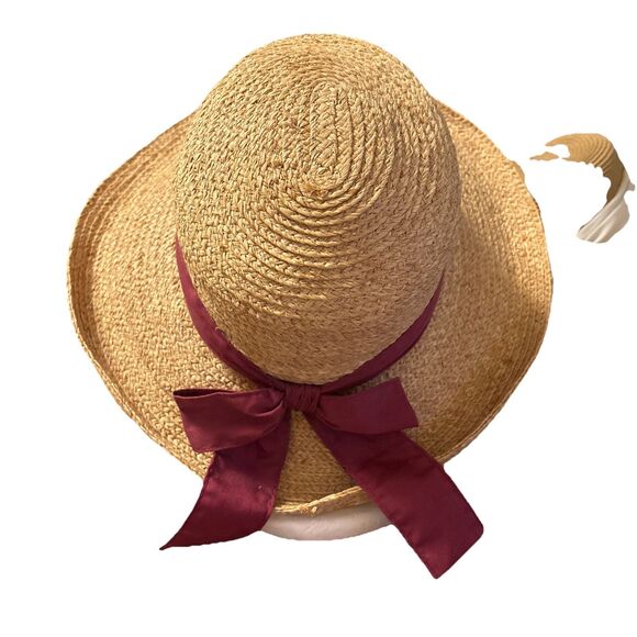 Kate Lord Straw Sun Hat With Mauve Ribbon Size M/L - Picture 3 of 9